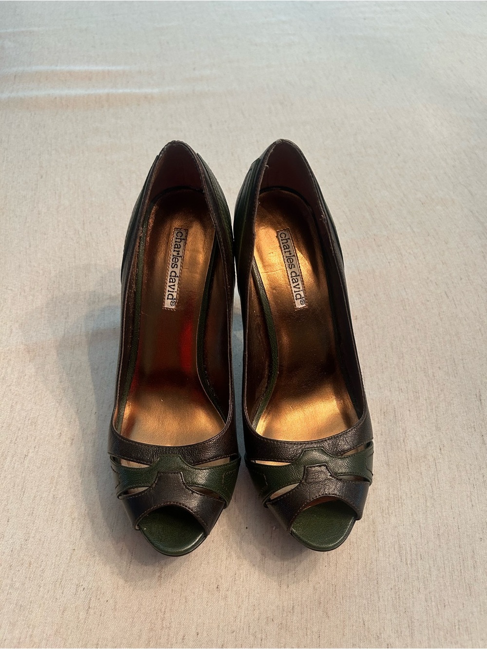 Charles David Black and Green Open-Toe Pumps - VGUC